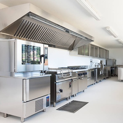 Commercial kitchen equipment team at work